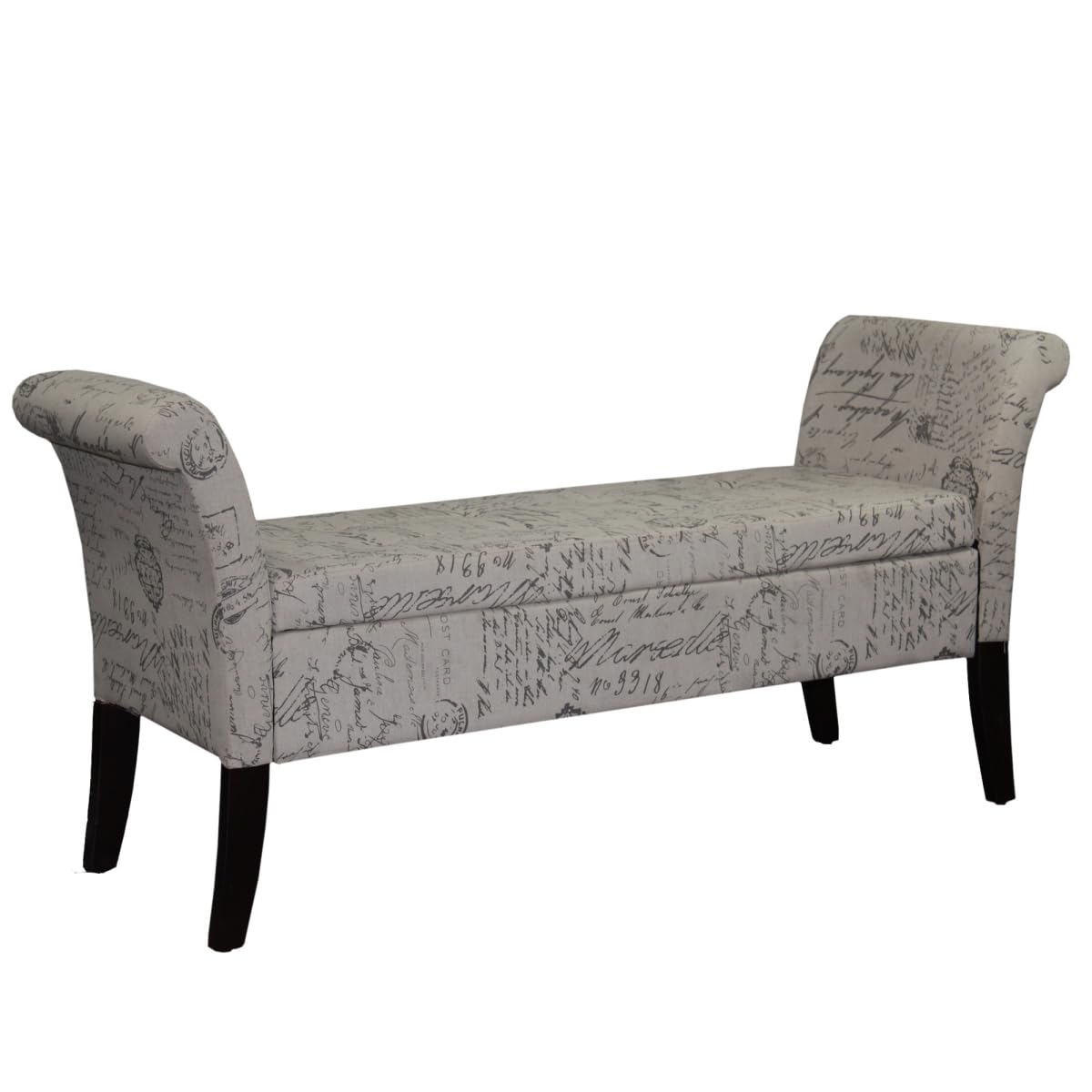 HomeRoots 469330 Black White & Grey Vintage Postcard Settee Style Storage Bench